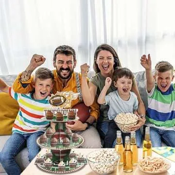 Estivaux 3-Tier Football Cupcake Stand for Dessert Table, Sports Rolls Ball Cupcake Tower Tray Green Brown Cardboard Cake Dessert Stand for 24 Cupcakes Sports Football Party Decorations