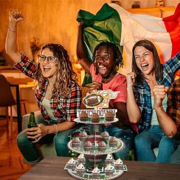 Estivaux 3-Tier Football Cupcake Stand for Dessert Table, Sports Rolls Ball Cupcake Tower Tray Green Brown Cardboard Cake Dessert Stand for 24 Cupcakes Sports Football Party Decorations