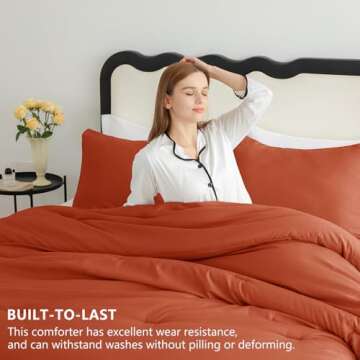 CozyLux Terracotta Comforter Set King Size, 3 Pieces Solid Burnt Orange Breathable Quilted Style Bed...