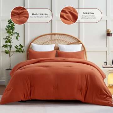 CozyLux Terracotta Comforter Set King Size, 3 Pieces Solid Burnt Orange Breathable Quilted Style Bedding Sets, Rust Luxury Fluffy Soft Microfiber Comforter for All Season(1 Comforter & 2 Pillowcases)
