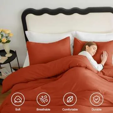 CozyLux Terracotta Comforter Set King Size, 3 Pieces Solid Burnt Orange Breathable Quilted Style Bedding Sets, Rust Luxury Fluffy Soft Microfiber Comforter for All Season(1 Comforter & 2 Pillowcases)