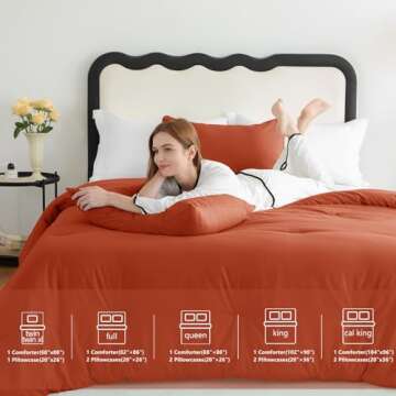 CozyLux Terracotta Comforter Set King Size, 3 Pieces Solid Burnt Orange Breathable Quilted Style Bedding Sets, Rust Luxury Fluffy Soft Microfiber Comforter for All Season(1 Comforter & 2 Pillowcases)