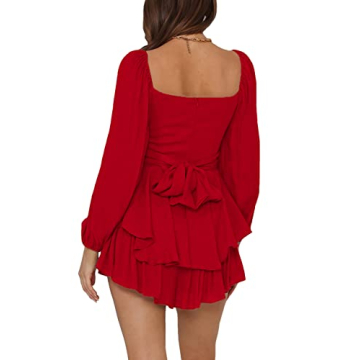 LYANER Lantern Tie Romper in Red for Elegant Style