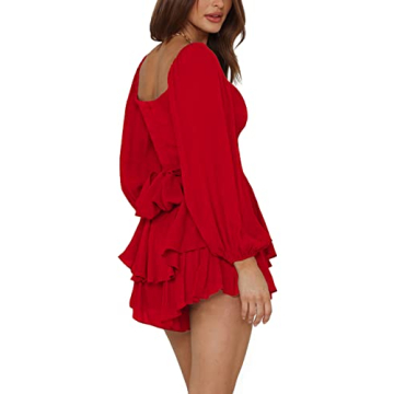 LYANER Lantern Tie Romper in Red for Elegant Style