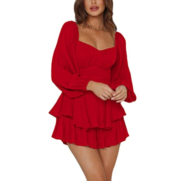 LYANER Lantern Tie Romper in Red for Elegant Style
