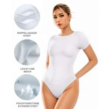 ALGALAROUND Double Lined Short Sleeve Bodysuit for Women Basic T Shirts Body Suits White L