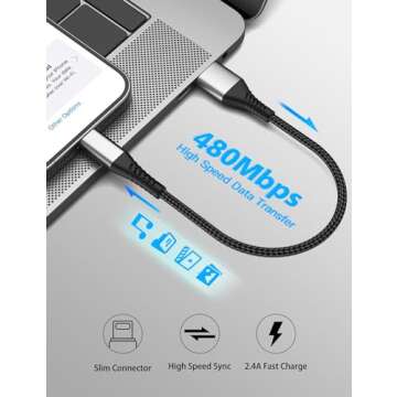 Durable 6 Inch iPhone Charging Cable, MFi Certified