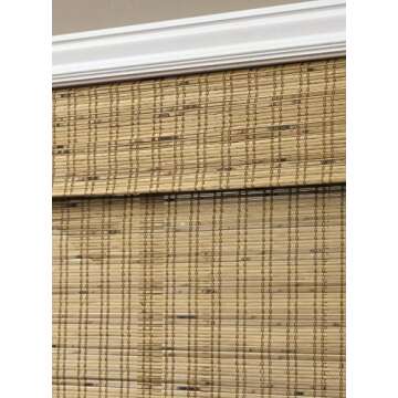 ARLO BLINDS Sheer Bamboo Roman Shades with Valance - Tuscan, 35" W x 60" H - Light Filtering Cordles...