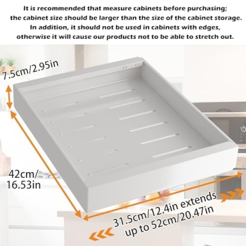 COVAODQ Pull Out Cabinet Organizer Extendable Sliding Slide Out Pantry Shelves Storage No Punch for Kitchen Base Cabinet Organization, Pantry, Bathroom Adjustable Width 12.4" to 20.4",1 Pack