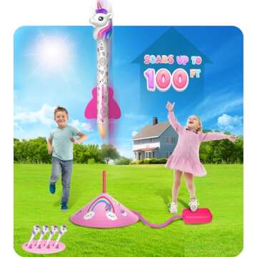beefunni Unicorn Rocket Launcher for Kids, 4 Unicorn Outdoor Toys for Girls, Christmas Birthday Unic...