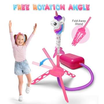 beefunni Unicorn Rocket Launcher for Kids, 4 Unicorn Outdoor Toys for Girls, Christmas Birthday Unicorn Gifts for Girls Ages 2 3 4 5 6 7 8 Years Old, Fun Unicorn Toys for Kids Ages 2-4-6 Years Old