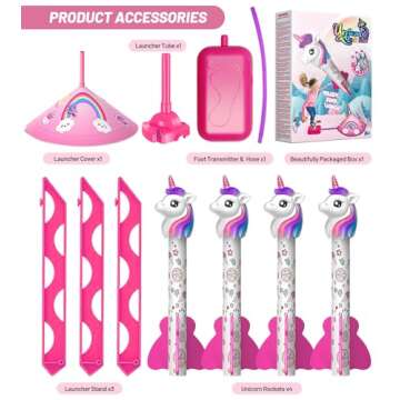 beefunni Unicorn Rocket Launcher for Kids, 4 Unicorn Outdoor Toys for Girls, Christmas Birthday Unicorn Gifts for Girls Ages 2 3 4 5 6 7 8 Years Old, Fun Unicorn Toys for Kids Ages 2-4-6 Years Old