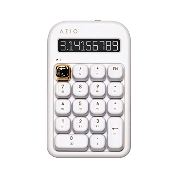 AZIO IZO Wireless Mechanical Calculator & Number Pad (White/Gold) - Bluetooth 5.0 & USB, Gateron-Blu...