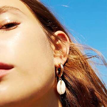 AMOR SPES White Natural Sea Shell Gold Pearl Drop Earrings Dangle Earrings for Women Beach Jewelry (F)