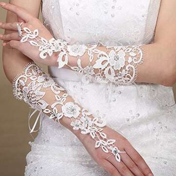 JISEN Women Wedding Lace Gloves Formal Banquet Party Fingerless Pierced Gift