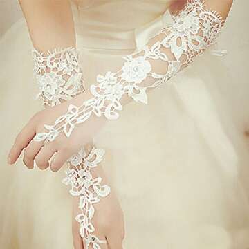 JISEN Women Wedding Lace Gloves Formal Banquet Party Fingerless Pierced Gift