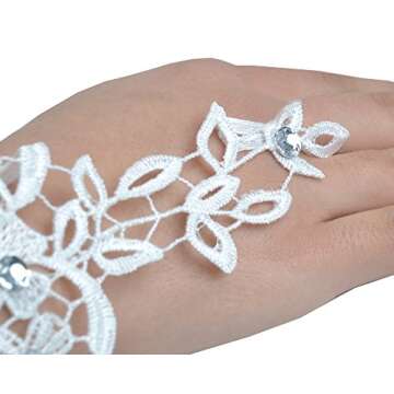 JISEN Women Wedding Lace Gloves Formal Banquet Party Fingerless Pierced Gift