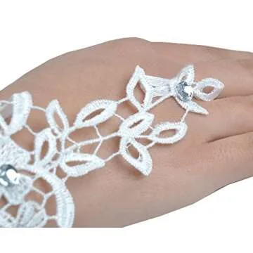 JISEN Women Wedding Lace Gloves Formal Banquet Party Fingerless Pierced Gift