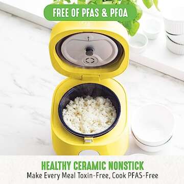 GreenLife 4-Cup Digital Rice Cooker, PFAS & PFOA-Free Removable Ceramic Dishwasher Safe Pot, Healthy...
