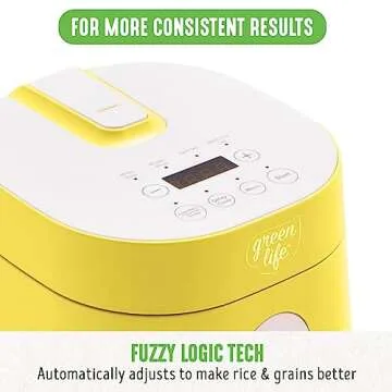 GreenLife 4-Cup Digital Rice Cooker, PFAS & PFOA-Free Removable Ceramic Dishwasher Safe Pot, Healthy Cooking Oats Grains & More, Auto Presets, Touch-screen, Delay & Keep Warm, Paddle Included, Yellow