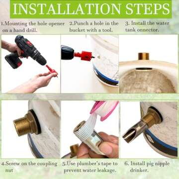 5 Pcs Pig Nipple Waterer for Barrel Kit Stainless Steel Automatic Pig Nipple Drinker Hog Drinker Feeder with Brass Water Tank Connector Kit Hog Water Nipples for Hog Piglets Goat Waterering System