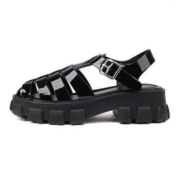 XIANGZU Women's Platform Sandals Wide Chunky Sandals Lug Sole Fisherman Summer Sandals (6, Black)