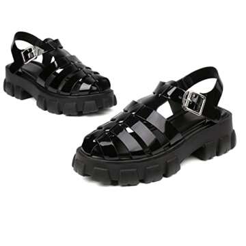 XIANGZU Women's Platform Sandals Wide Chunky Sandals Lug Sole Fisherman Summer Sandals (6, Black)