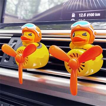 Whksoy Car Air Fresheners Cute Cartoon Yellow Duck Pilot Automotive Air Outlet Propeller Creative Fan Car Perfume Decoration