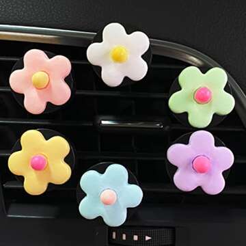 6 Pieces Daisy Flower Air Vent Clip Cute Car Air Freshener Clip Boho Car Diffuser Vent Clip Colorful Car Air Outlet Decorations Charm Car Inter Decor Accessories for Girls Women