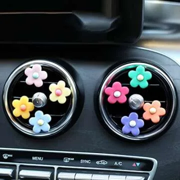 6 Pieces Daisy Flower Air Vent Clip Cute Car Air Freshener Clip Boho Car Diffuser Vent Clip Colorful Car Air Outlet Decorations Charm Car Inter Decor Accessories for Girls Women