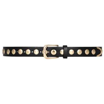 JASGOOD Women Leather Belt Fashion Studded Belt Ladies Punk Belt Vintage Leather Belt for Jeans Dress