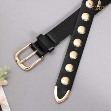 JASGOOD Women Leather Belt Fashion Studded Belt Ladies Punk Belt Vintage Leather Belt for Jeans Dress
