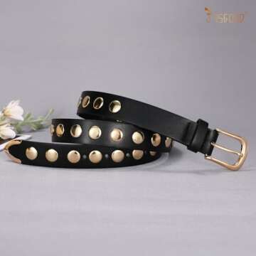 JASGOOD Women Leather Belt Fashion Studded Belt Ladies Punk Belt Vintage Leather Belt for Jeans Dress