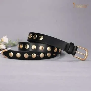 JASGOOD Women Leather Belt Fashion Studded Belt Ladies Punk Belt Vintage Leather Belt for Jeans Dress