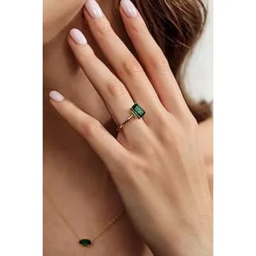 Gloffery 3CT 925 Sterling Silver Engagement Rings for Women Solitaire Created Green Emerald Simple Wedding Band Promise Rings for Her Size 5-10 (Size 4.5)