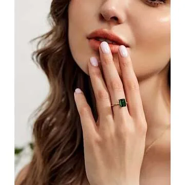 Gloffery 3CT 925 Sterling Silver Engagement Rings for Women Solitaire Created Green Emerald Simple Wedding Band Promise Rings for Her Size 5-10 (Size 4.5)