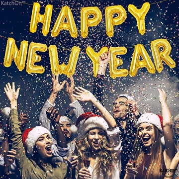 KatchOn, Gold Happy New Year Balloons - 16 Inch | New Years Balloons, New Years Eve Party Supplies 2025 | NYE Balloons, New Years Decorations 2025 | Happy New Year Banner, New Years 2025 Balloons