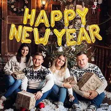 KatchOn, Gold Happy New Year Balloons - 16 Inch | New Years Balloons, New Years Eve Party Supplies 2025 | NYE Balloons, New Years Decorations 2025 | Happy New Year Banner, New Years 2025 Balloons
