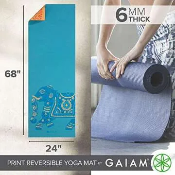 Gaiam Yoga Mat Premium Print Reversible Extra Thick Non Slip Exercise & Fitness Mat for All Types of Yoga, Pilates & Floor Workouts, Elephant, 6mm