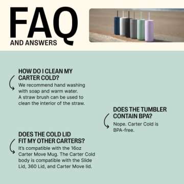 Fellow 16 oz Carter Cold Travel Mug for Water, Iced Tea, Coffee, Smoothies, Iced Coffee & more - Stainless Steel Vacuum-Insulated Iced Coffee tumbler with Spill Resistant lid and straw - Mint Chip