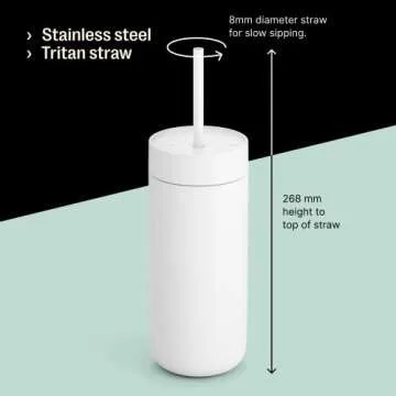 Fellow 16 oz Carter Cold Travel Mug for Water, Iced Tea, Coffee, Smoothies, Iced Coffee & more - Stainless Steel Vacuum-Insulated Iced Coffee tumbler with Spill Resistant lid and straw - Mint Chip