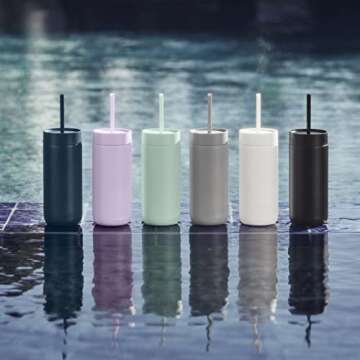 Fellow 16 oz Carter Cold Travel Mug for Water, Iced Tea, Coffee, Smoothies, Iced Coffee & more - Stainless Steel Vacuum-Insulated Iced Coffee tumbler with Spill Resistant lid and straw - Mint Chip