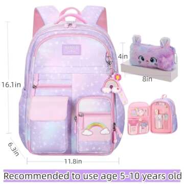 kistou Girls Backpack, School Backpacks Rainbow Student Backpa,Kawaii Kids Backpack,Book Bag for Ele...