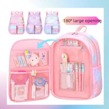 kistou Girls Backpack, School Backpacks Rainbow Student Backpa,Kawaii Kids Backpack,Book Bag for Elementary Primary School