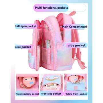 kistou Girls Backpack, School Backpacks Rainbow Student Backpa,Kawaii Kids Backpack,Book Bag for Elementary Primary School