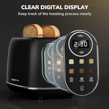 Keenstone Smart Touch Screen Toaster 2 Slice, Retro Wide Slot Stainless Steel Toaster with 6 Brownin...