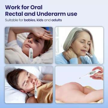 Thermometer for Adults, Oral Thermometer for Fever, Thermometer with Fever Alert, Memory Recall, C/F Switchable, Rectum Armpit Reading Thermometer for Whole Family, Gray