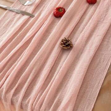 Keketo Blush Pink Valentine's Day Table Runner Cheese Cloth Rustic Gauze Cheesecloth Table Runner 12...