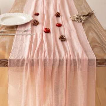 Exquisite Keketo Blush Pink Cheesecloth Table Runner 120 Inch
