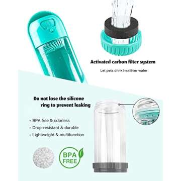 KungFuPet Dog Water Bottle with Filter, Portable 2 in1 Dog Water Bottle Cup with Food Container Pet Cat Leak Proof Water Dispenser for Outdoor, Walking BAP Free